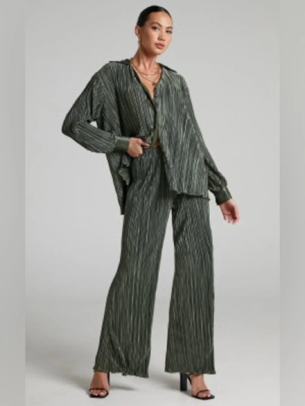 Showpo Olive Green Stripe Wide matching SET